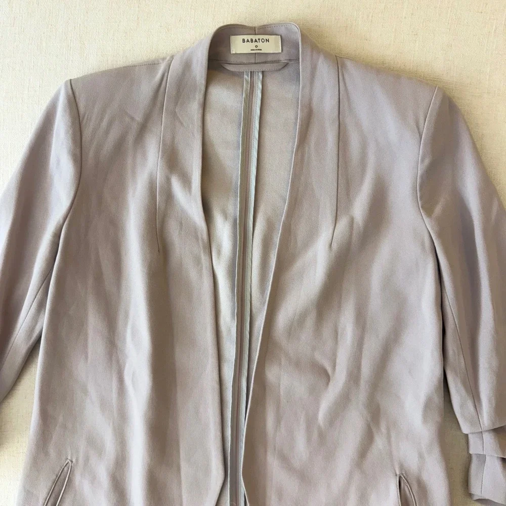 Babaton Aritzia Power Hip Blazer 0 Mauve Taupe Ruched 3/4 Sleeve Open Front